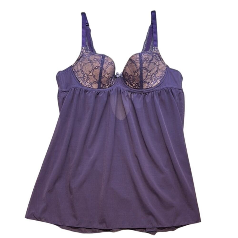 Adore Me Purple "Ella" Babydoll Lingerie Lace‎ Underwire w/Mesh Swing Size 40B